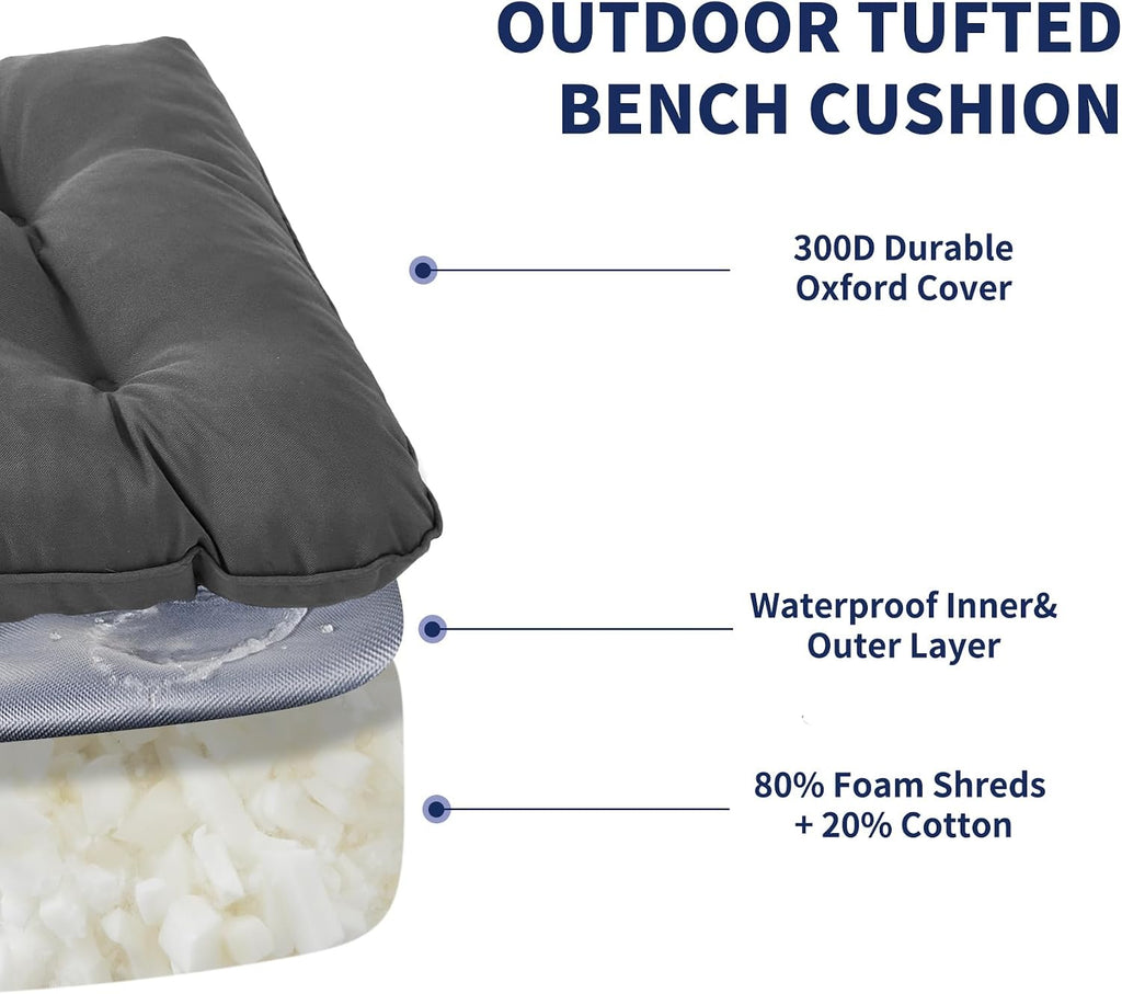 Outdoor Bench Cushion, 48x18x5 Inch, Dark Grey | Water-Resistant & Fade Resistant, Indoor/Outdoor Use, Patio Bench