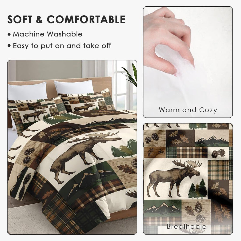 Comforter Set, 2 Pieces Rustic Plaid Bedding Set
