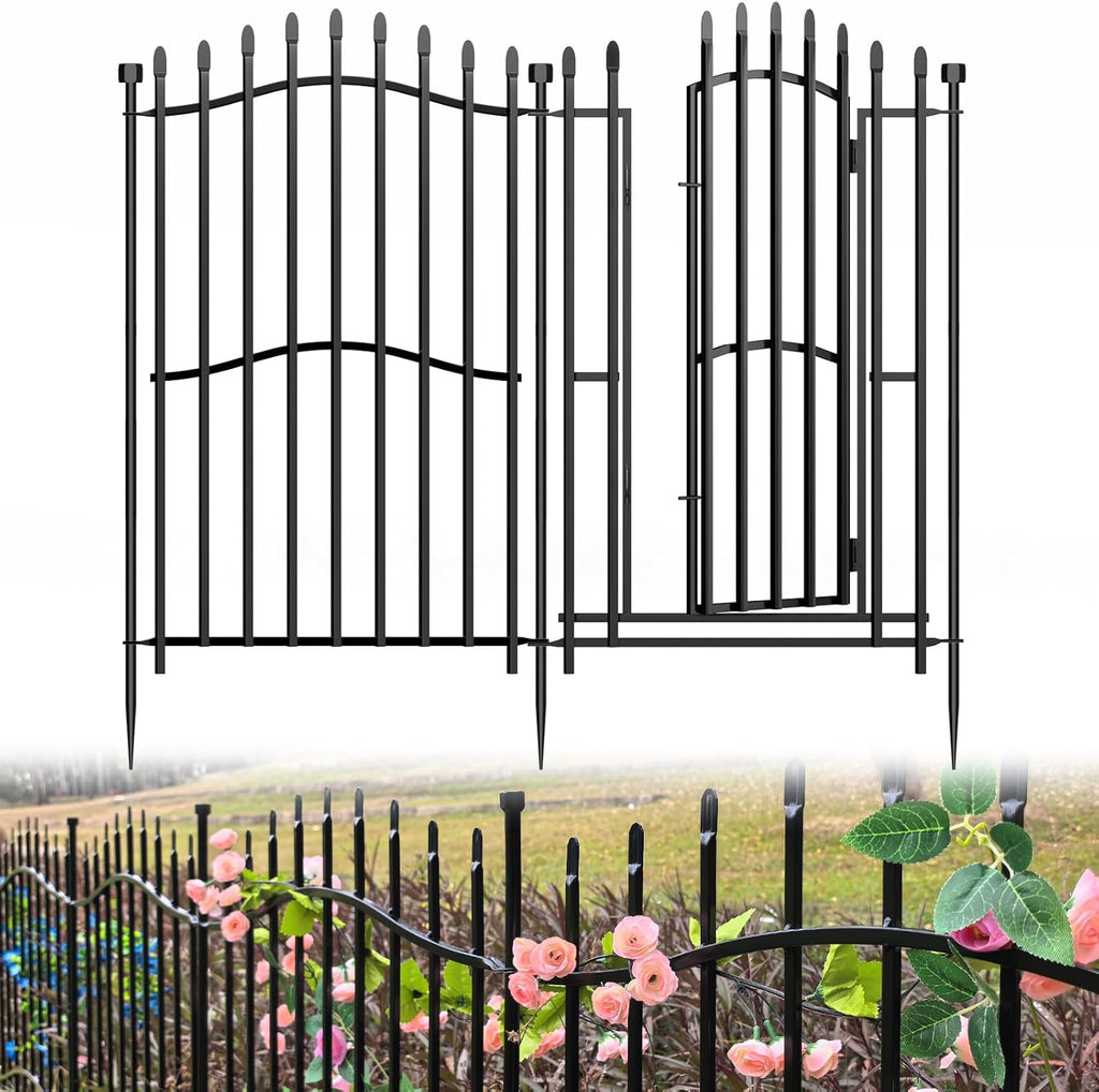10 Panels No Dig Decorative Garden Fence with Gate - 40in H x 22.5ft L, Duty Square-Tall Heavy Duty Square Tube
