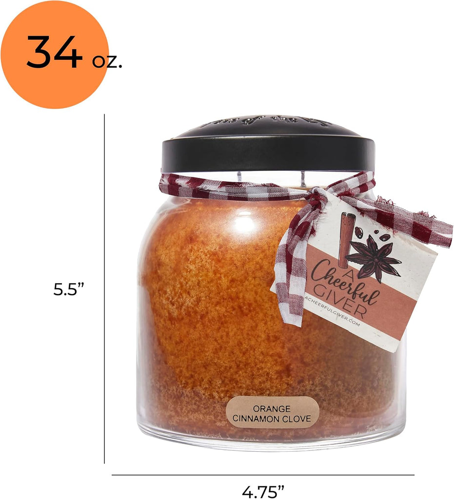Orange Cinnamon Clove - 34oz Papa Scented Candle Jar with Lid - Keepers of the Light - 155 Hours of Burn Time, Gift - Set of 34