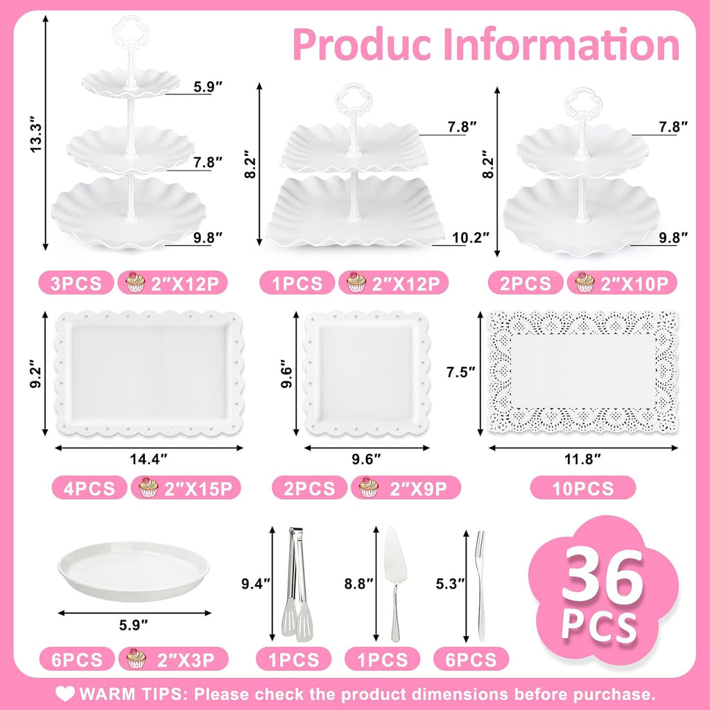 Cupcake Stand, Dessert Table Display Set,Tiered Tray Stand - Set of 36