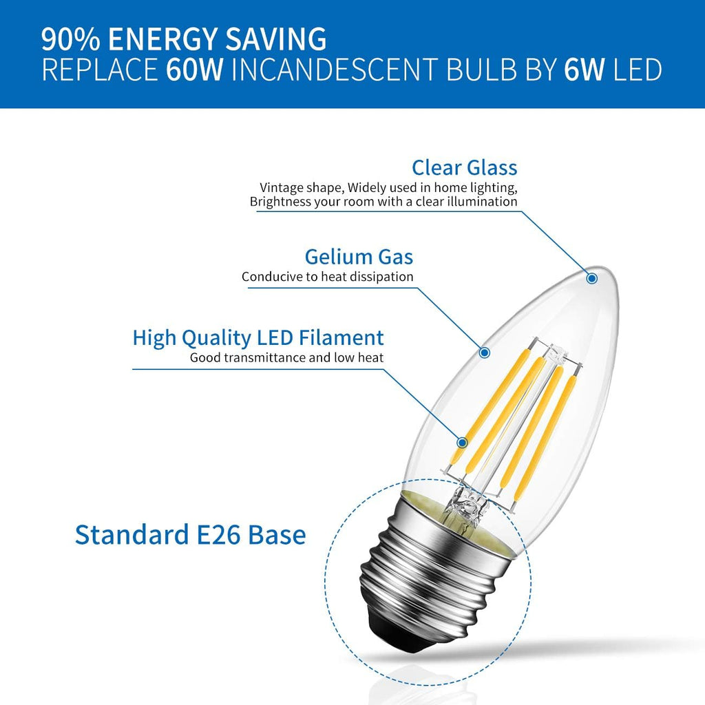 E26 Candelabra LED Bulb, 2700K B11 Candle Light Bulb, 800LM