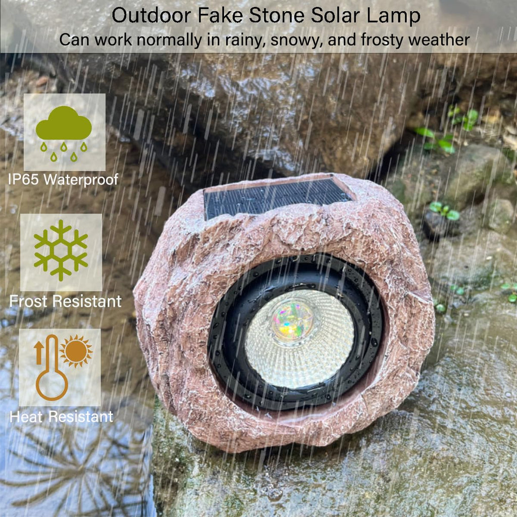 Solar Rock Lights Outdoor Waterproof, 4 Pack LED Colored Garden Rock Solar Light, Stone Statue Bright Solar Spot