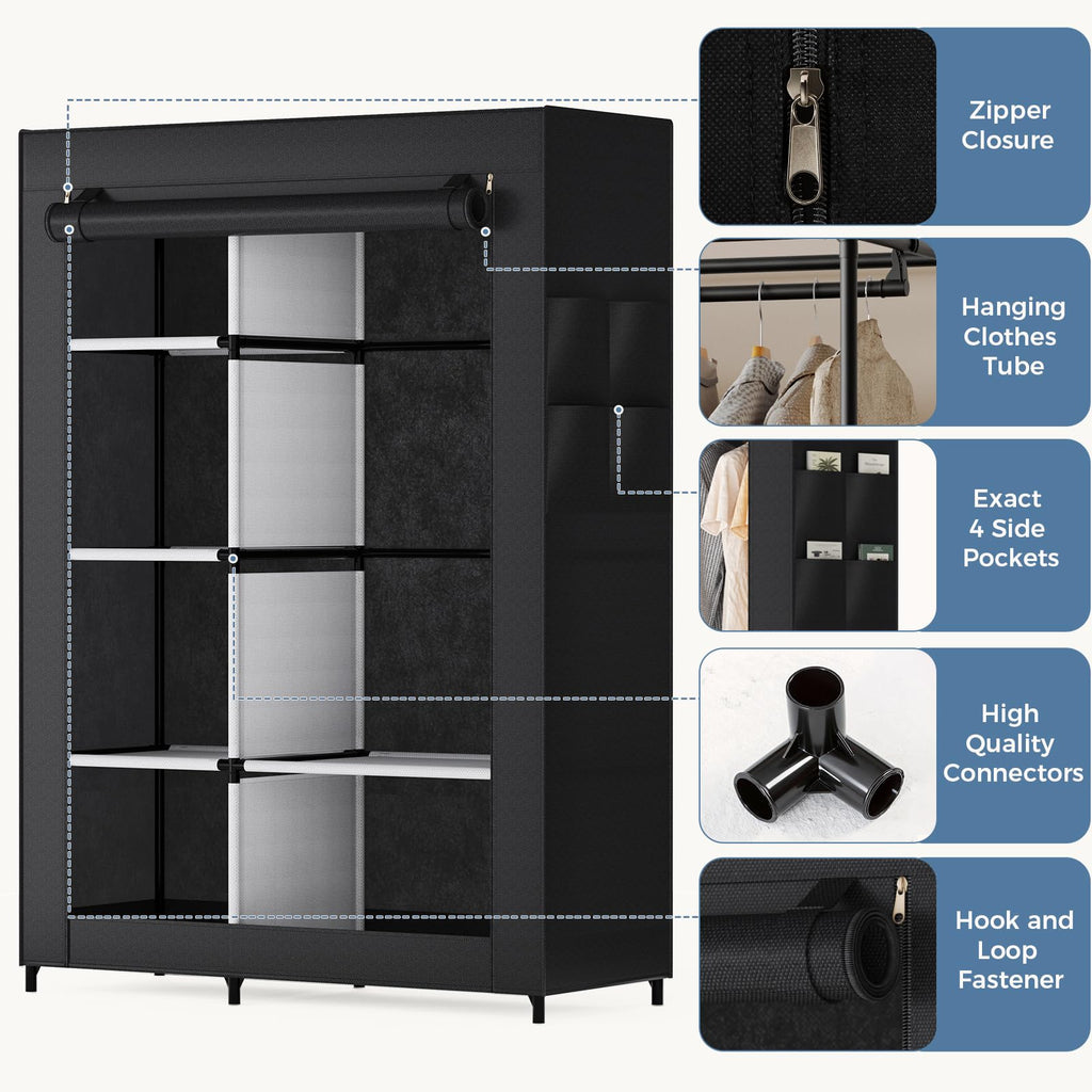 41'' Portable Closet Wardrobe with Fabric Cover & Hanging Rod