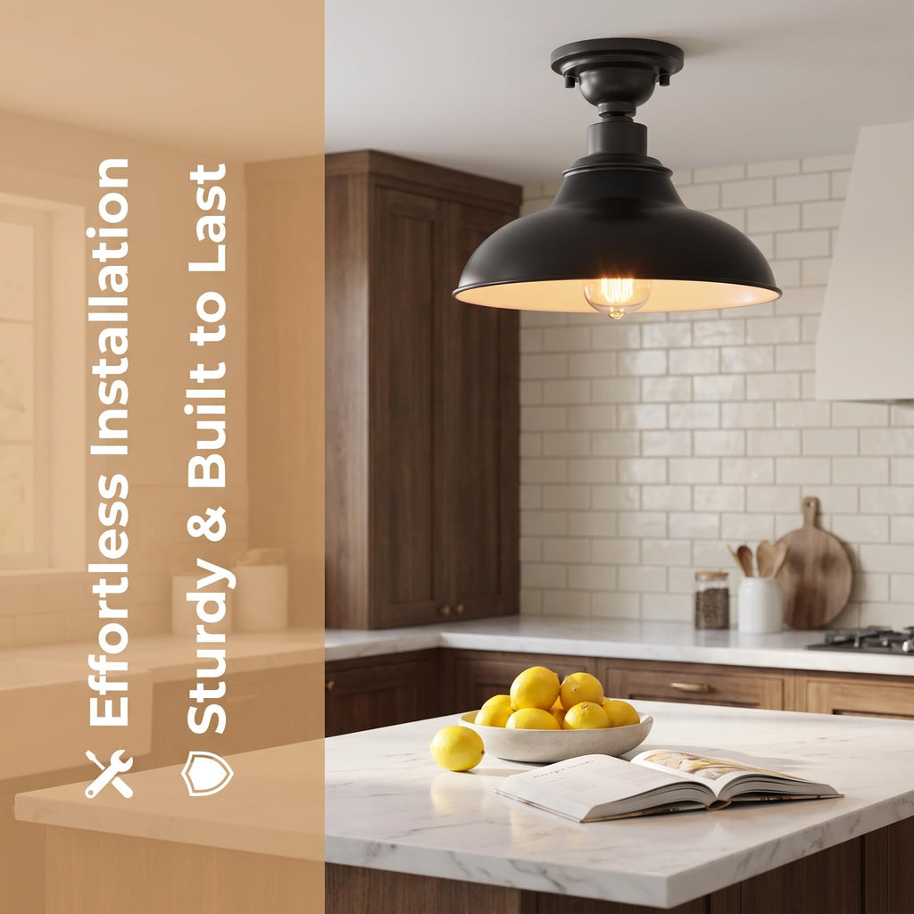 12-Inch Farmhouse Semi Flush Mount Ceiling Light Black