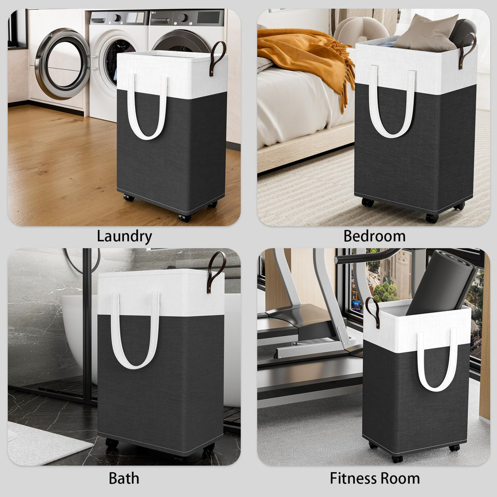75L Rolling Laundry Basket with 4 Wheels Collapsible Gray