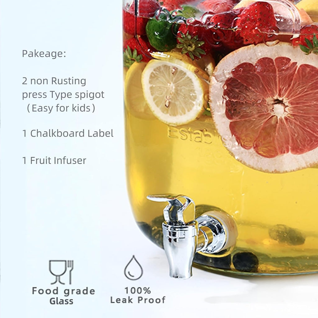 Gallon Drink Dispensers for Parties with 2 Press-Spigots & Fruit Infuser - Set of 2