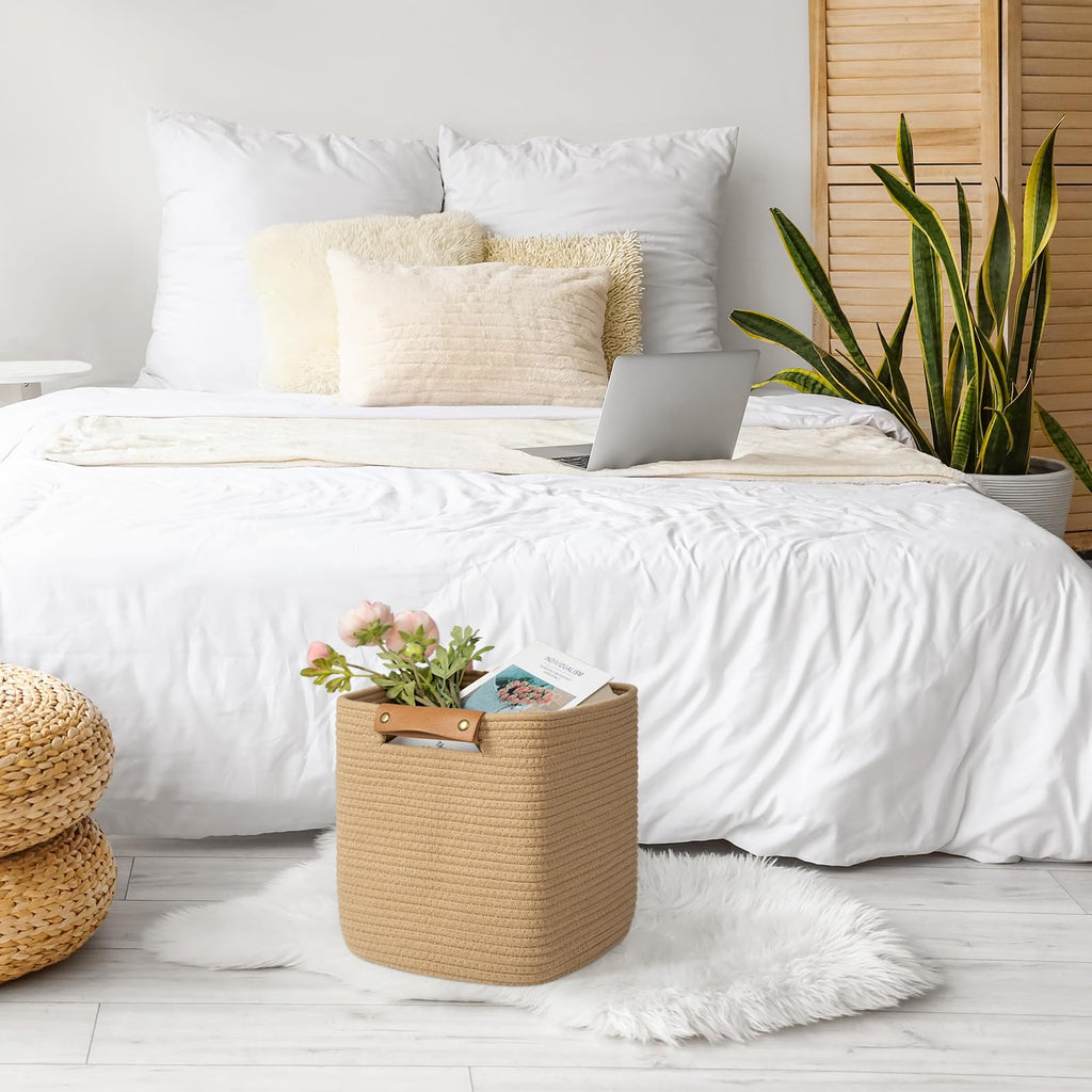 3 Pack 11 Inch Woven Baskets for Storage, Stylish Storage Baskets for Shelves, Laundry, Bathroom, Kitchen, Cube
