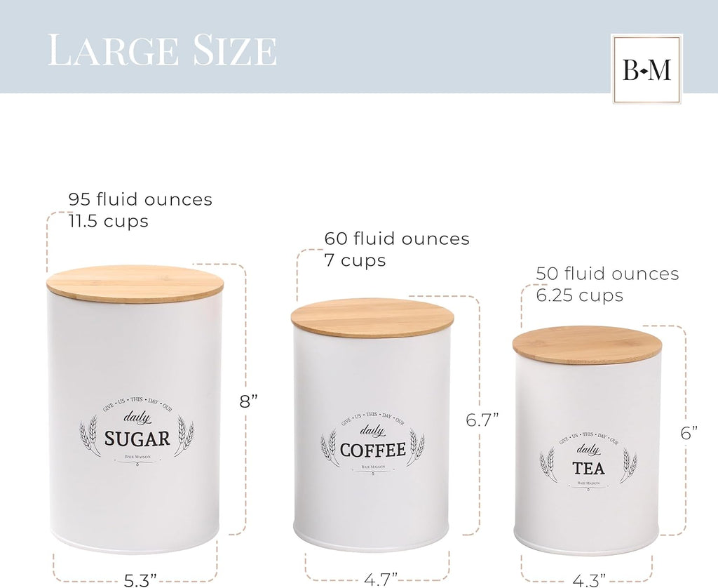 Extra Large White Farmhouse Bread Box Countertop - Bread Storage with Matching Large Kitchen Canisters - Set of 3