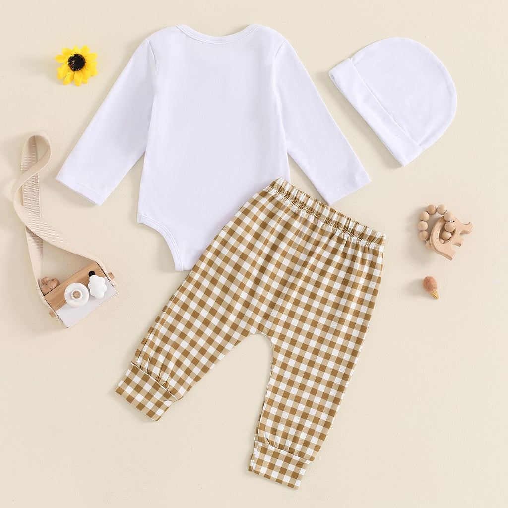 Newborn Infant Baby Boy Outfit Little Brother Romper Infant Letter Print Dinosaur Clothes Drawstring Pants Hat