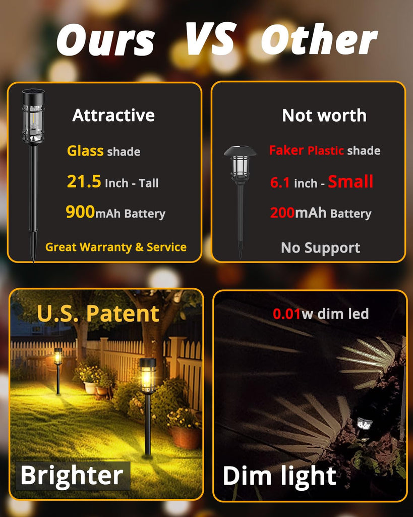 12 Pack Solar Lights Pathway Outdoor, Metal & Glass Large Solar Pathway Lights, Solar Powered Garden Lights for Yard