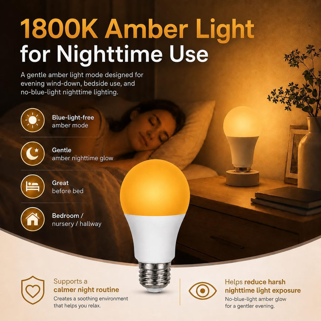 3 PACK - Amber 1800K & White LED Bulb, A19 E26 | Blue-Light-Free Relax Mode