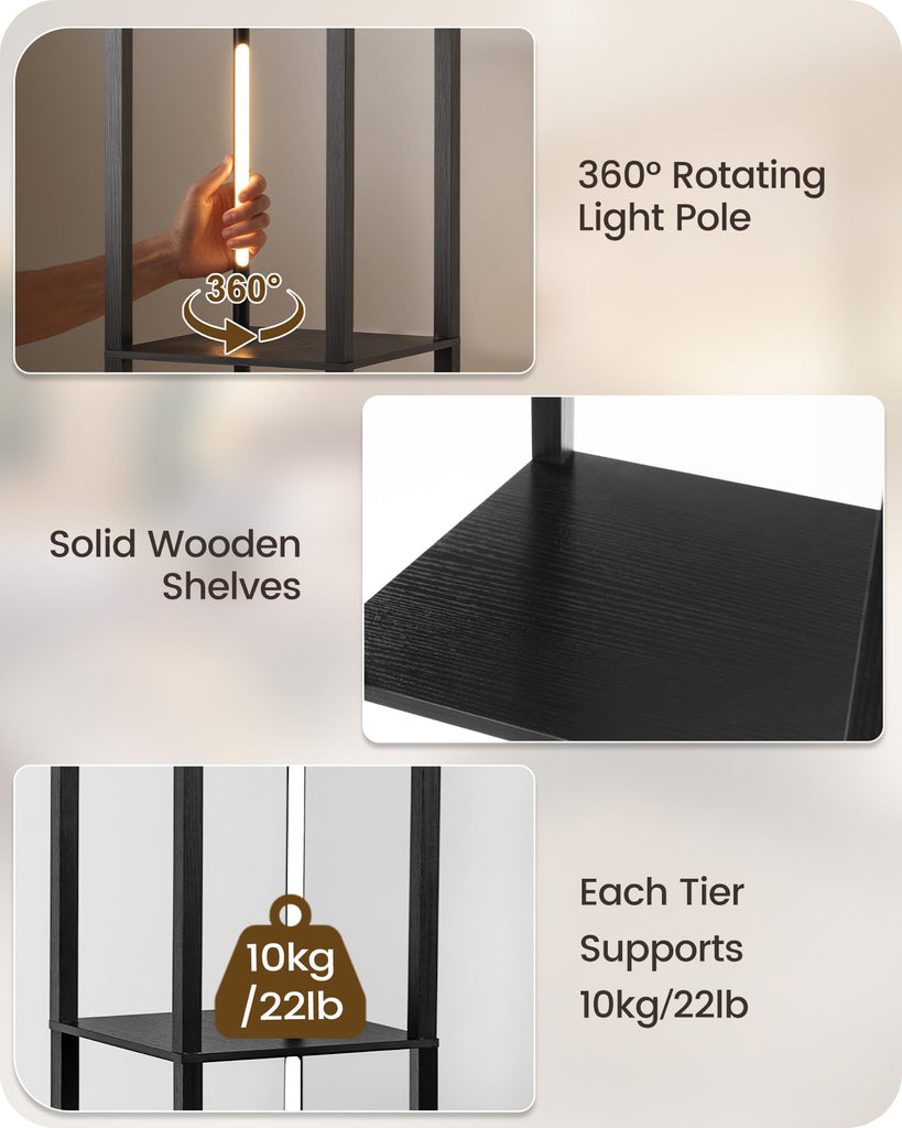 64.2" Display Shelf with Light, Modern Corner Floor Lamp with Shelves, LED Dimmable Standing Lamp with