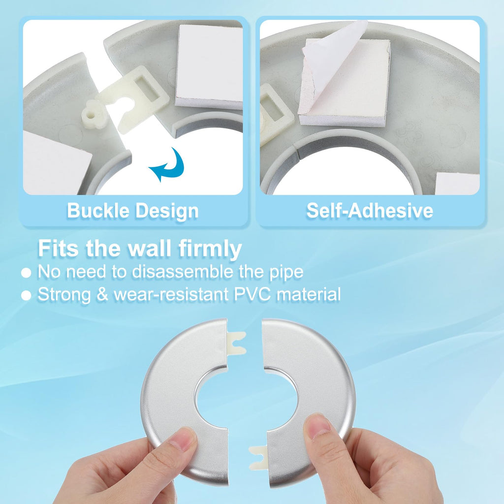 Wall Split Flange 0.65"/16.5mm, 3Pcs ABS Round Self-Adhesive Escutcheon Plate Cover Buckle for Water Pipe Faucet