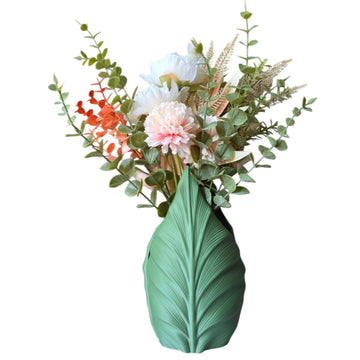 Modern Leaf Vase - 9.5" Flower Pot Table Decor, Unique Boho 3D Printed Sculptural Planter, Aesthetic Home Office
