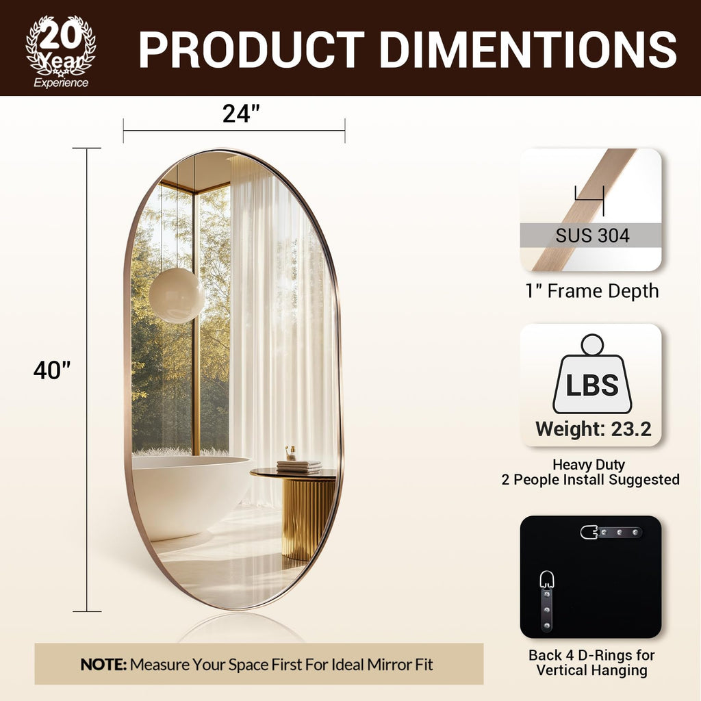 Contemporary 24x40 Champagne Bronze Oval Mirrors