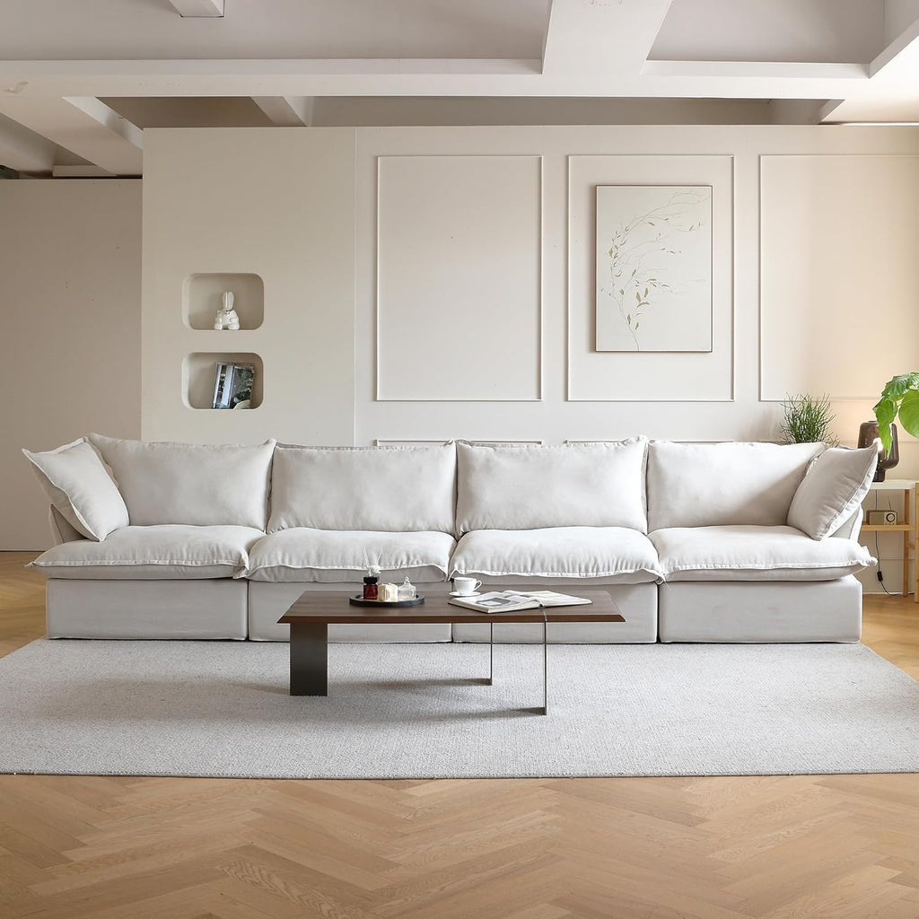 Modular Sectional Couches for Living Room, Deep 4 Seats 162" Sectional Sofa, Cushion Covers Removable, Two Corners and Two Middle, Sofas Furniture for Living Room, Beige A124-B0D9BNDLGV