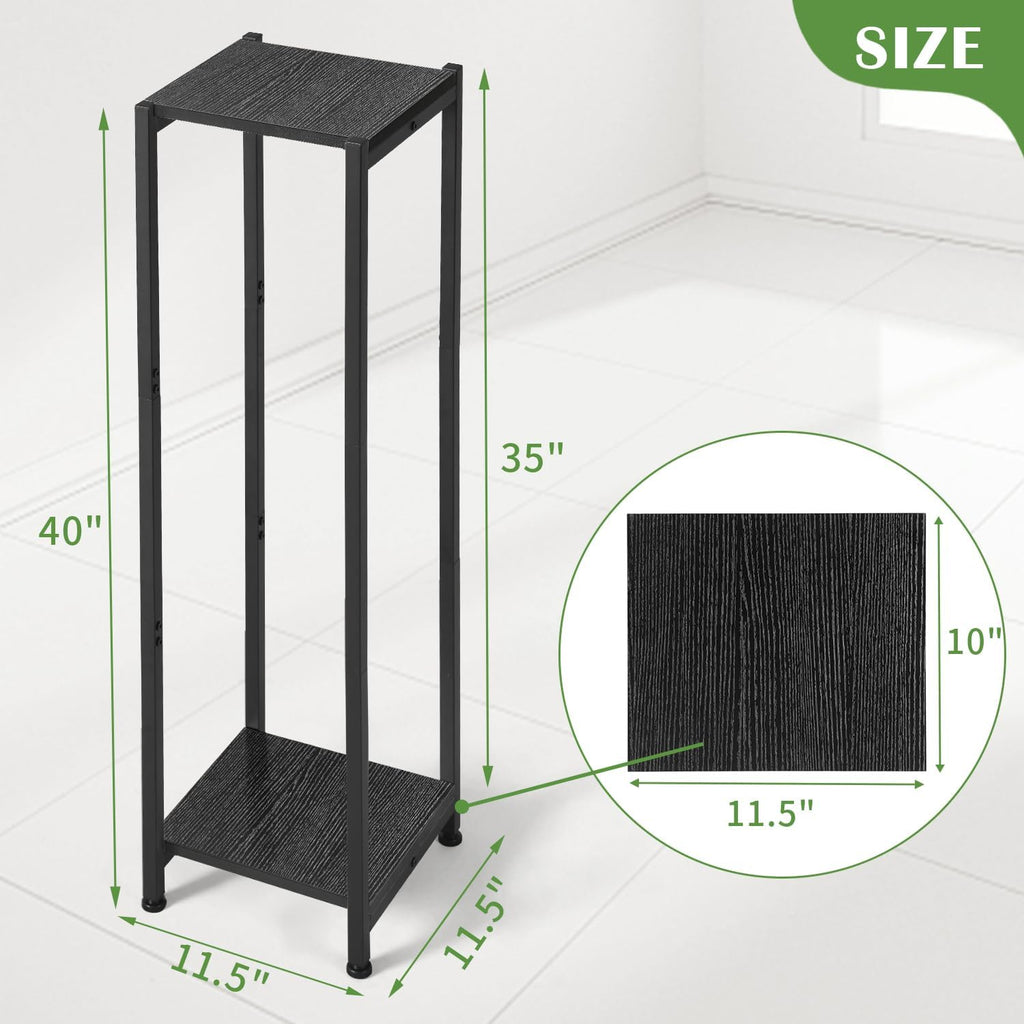 40 Inch Extra Tall Plant Stand Indoor,2 Tier Pedestal Stand,Black | Rock-Solid Stability,Adjustable Feet,0.8x0.8"