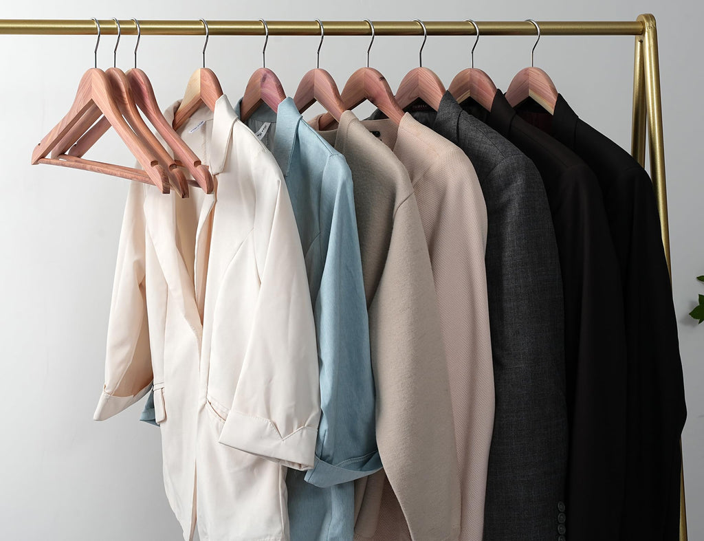 American Red Cedar Wooden Coat Suit Hangers, Wood Skirt Dress Hangers, Smooth Cut Notches- 360°Flexible Hook- Solid