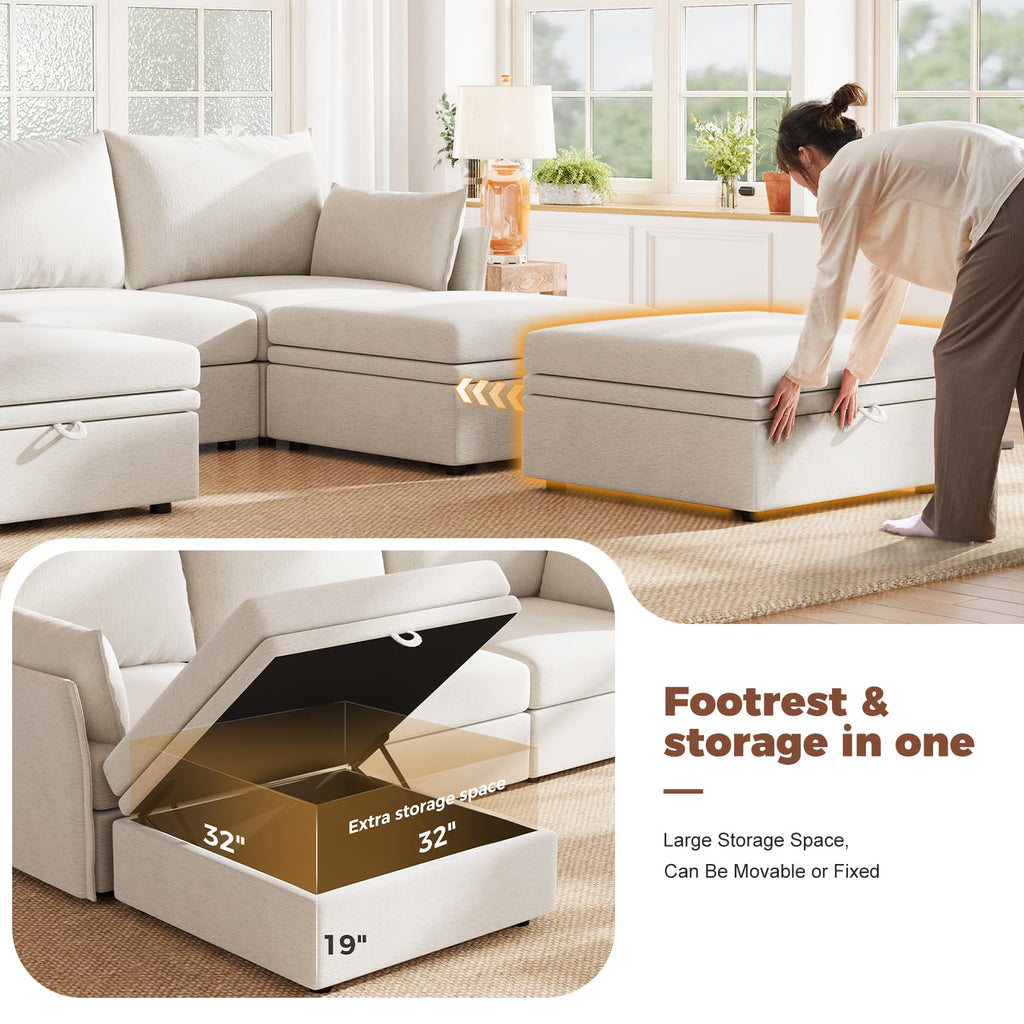 135.5" Oversized Modular Sectional Sofa, L Shaped Convertible Couch, Large 6 Seat Corner Couches Deep Seat White