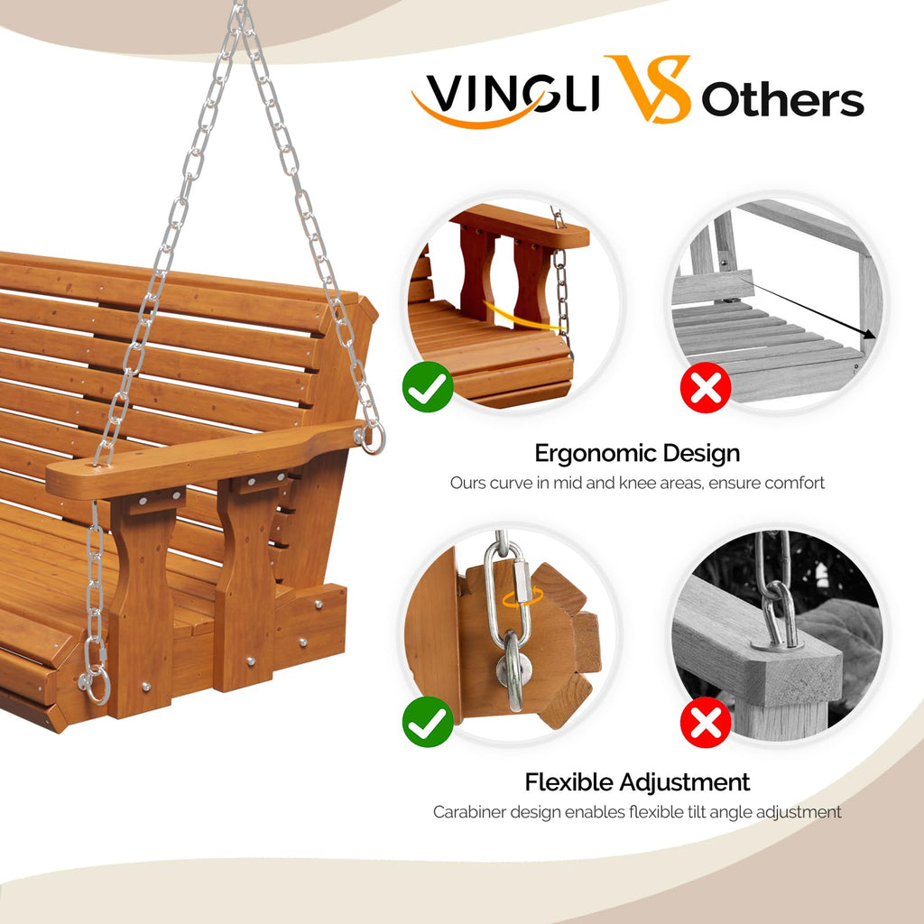 2026 Upgraded 4 FT Wooden Porch Swing, 880 LBS Heavy Duty, Brown