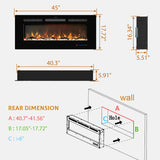 45 inches Electric Fireplace Inserts, Recessed and Wall Mounted Fireplace Heater, Linear Fireplace w/Thermostat