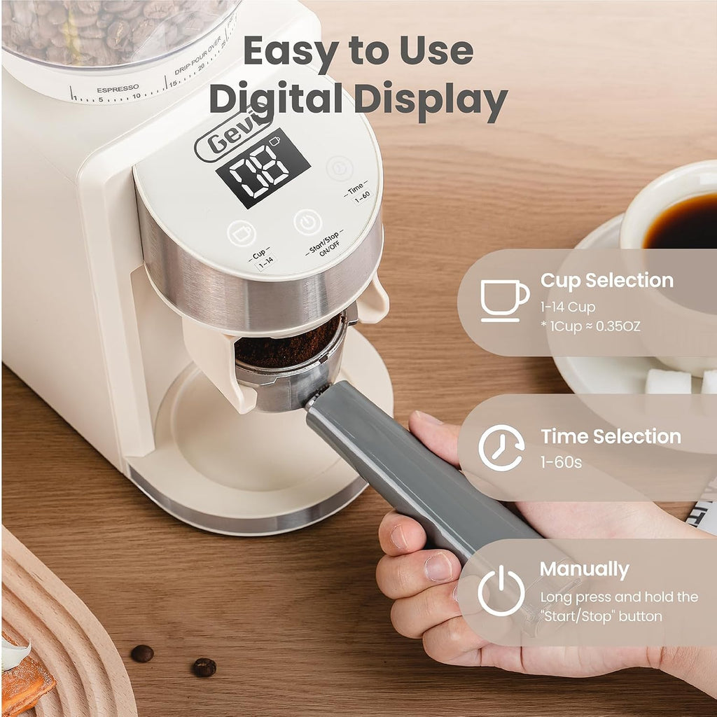 Burr Grinder,35 Grind Espresso Drip French Press,Anti-Static Beige | 35 Grind Levels for Espresso, Drip & French