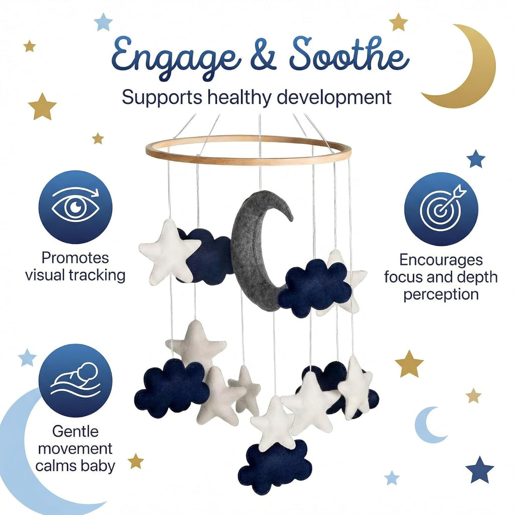 Baby Mobile - Blue Moon, Stars & Clouds Crib Mobile for Boys