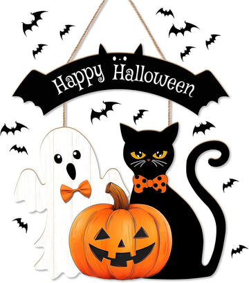 Halloween Decorations Wooden Hanging Welcome Sign for Front Door