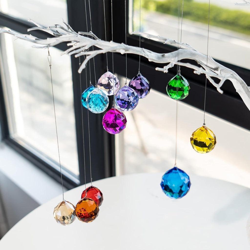 12PCS Crystal Prism Ball Suncatcher, 20mm Chandelier Replacement Glass Ball - Multi-Color Glass Crystal Sun Catcher