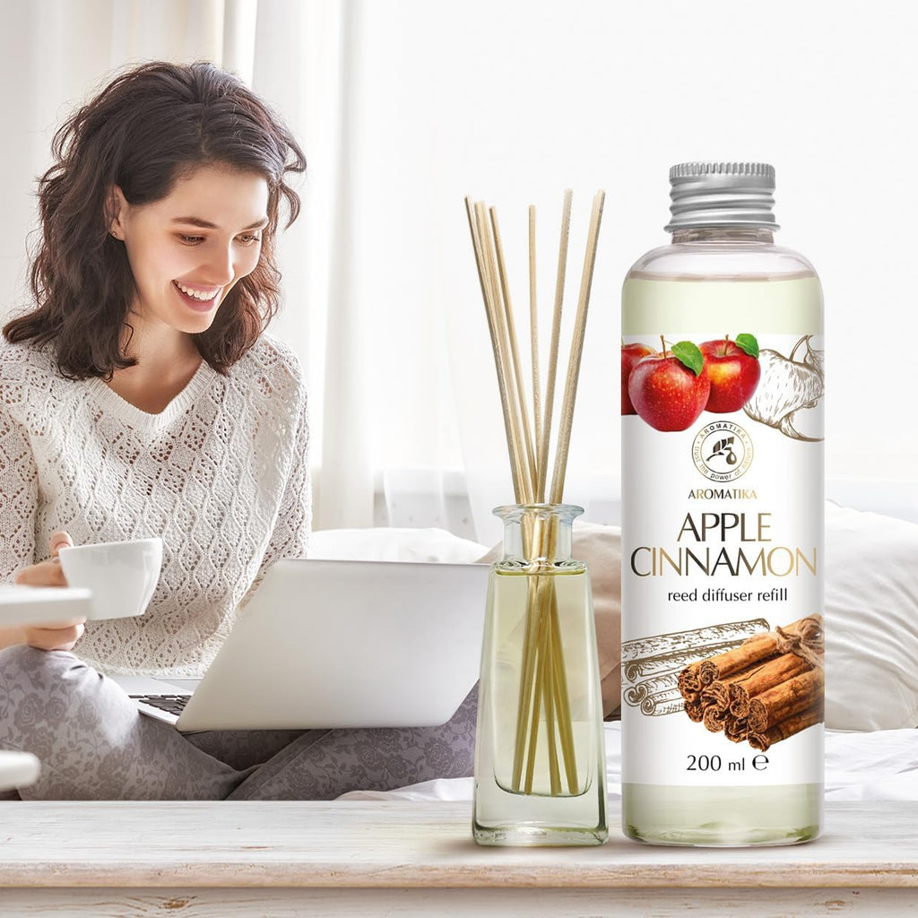Reed Diffuser Refill Apple-Cinnamon 6.8Fl Oz - Room Fragrance with Cinnamon Essential Oil - Home Fragrance - Air - Set of 68