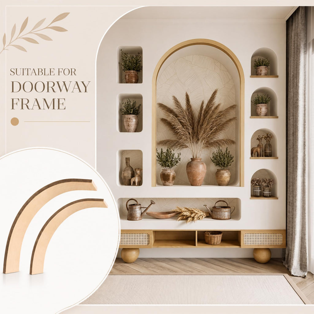 2 Pcs 12 x 12 x 3.5 Inches Wooden Doorway Arch Corner Kit with Screws Wood Rounded Arch Trim for Drywall Wall