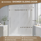 Frameless Glass Shower Door, 55-60" W x 76" H Sliding Frameless Shower Door, 1/4''(6mm) SGCC Tempered Glass