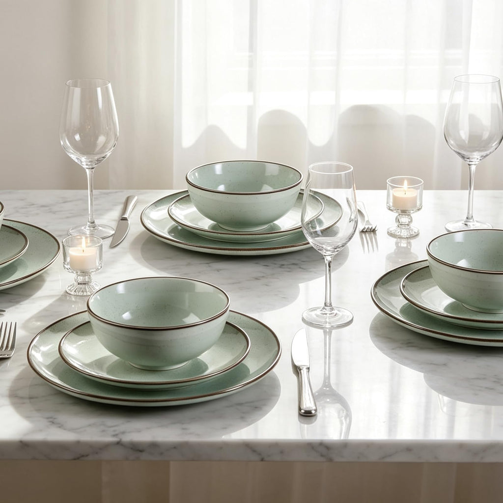 Plates and Bowls Sets, 12 Pieces Modern Style Porcelain Dinnerware Set for 4 Kitchen Dinner Set Ceramic Lightweight