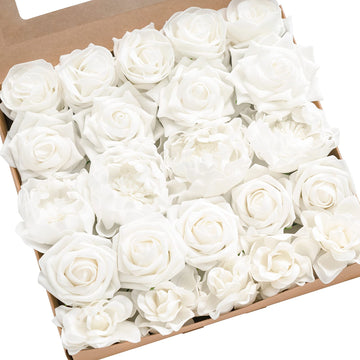 Artificial Flowers Fake Roses Faux Peony Foam Gardenia White