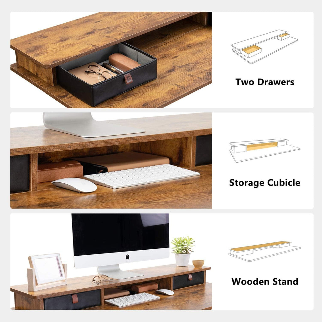 48 x 24 Inch Height Adjustable Electric Standing Desk with Double Drawer, Stand Up Table with Storage Shelf, Sit