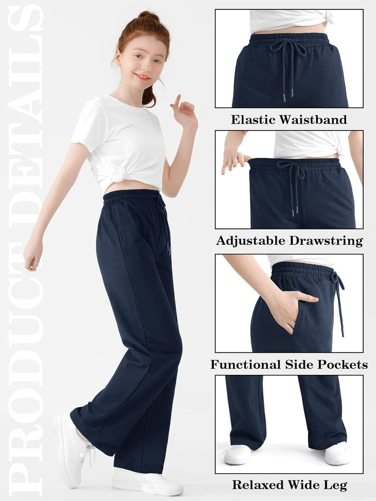 Girls Cotton Sweatpants Wide Leg Baggy Athletic Jogger Pants