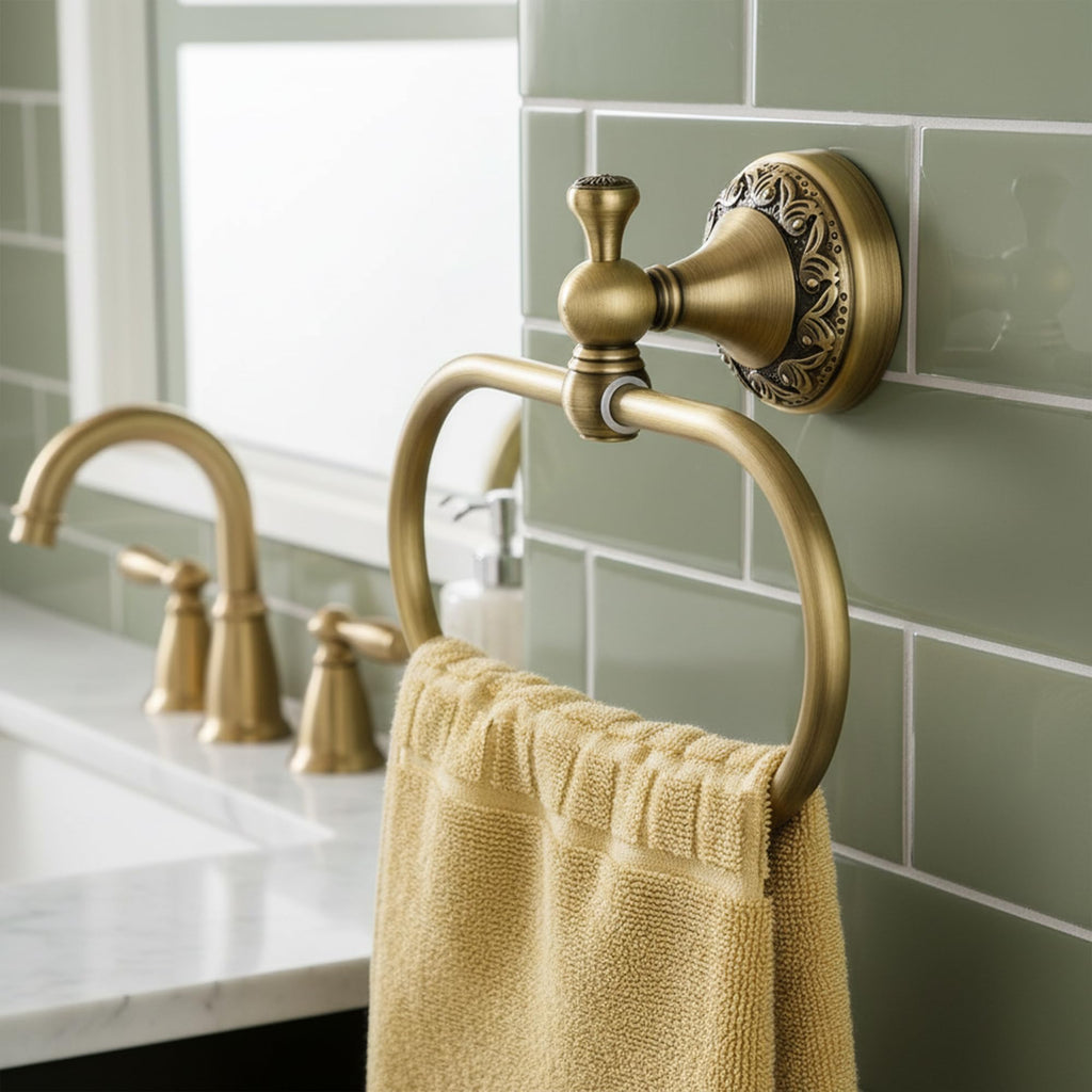 Oval Towel Ring Holder Brushed Brass Antique Wall Mount