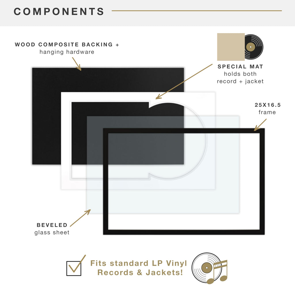 Double Matted Record Album Frame, 16.5x25, Black With White Mat