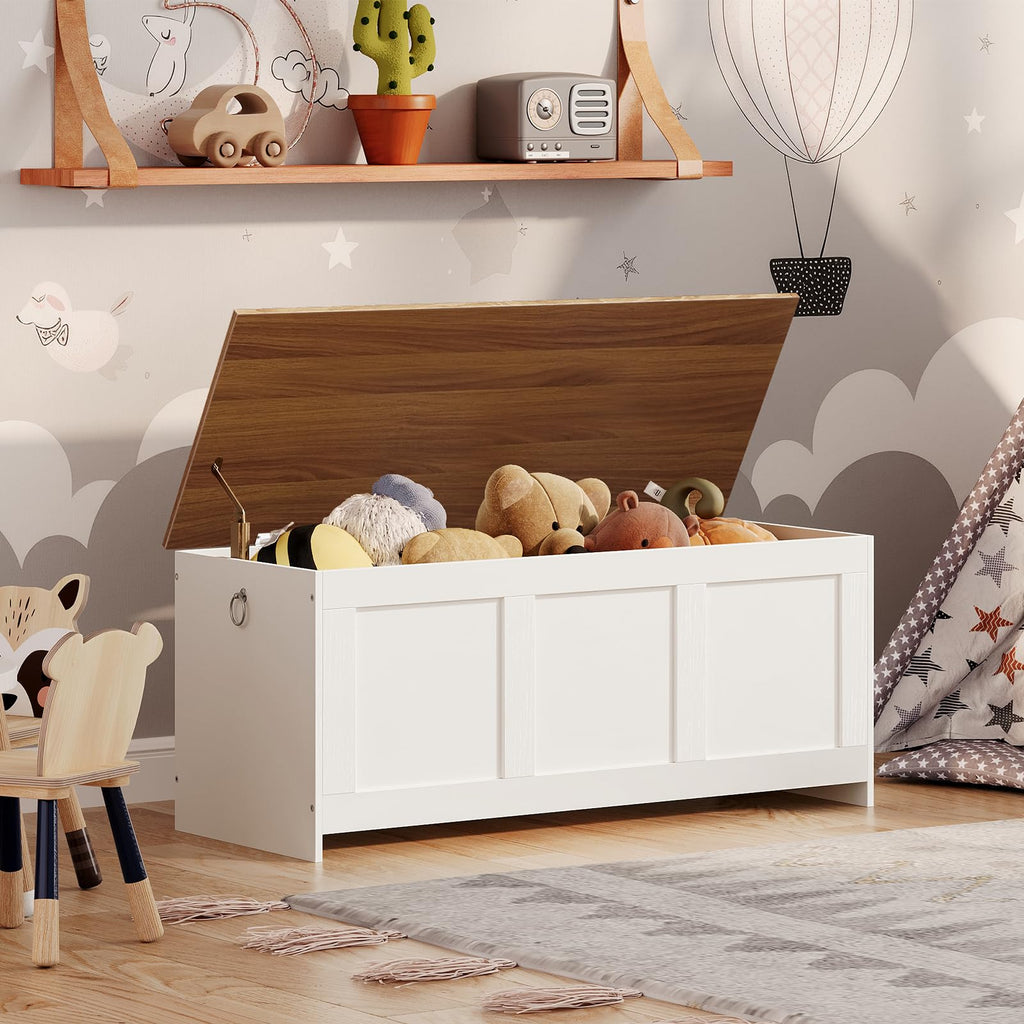 47.2" Large Storage Bench, Retro Storage Chest with Safety Hinge, Wooden Storage Trunk, Toy Chest with Lift Top
