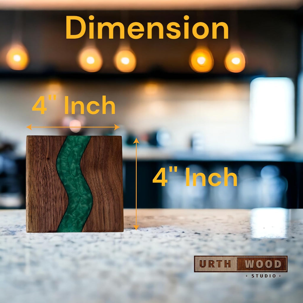 Wood Coaster Set for Drinks | Handmade with Dark Walnut & Natural Wood Sealant Finish for Water Resistance, Easy - Set of 4