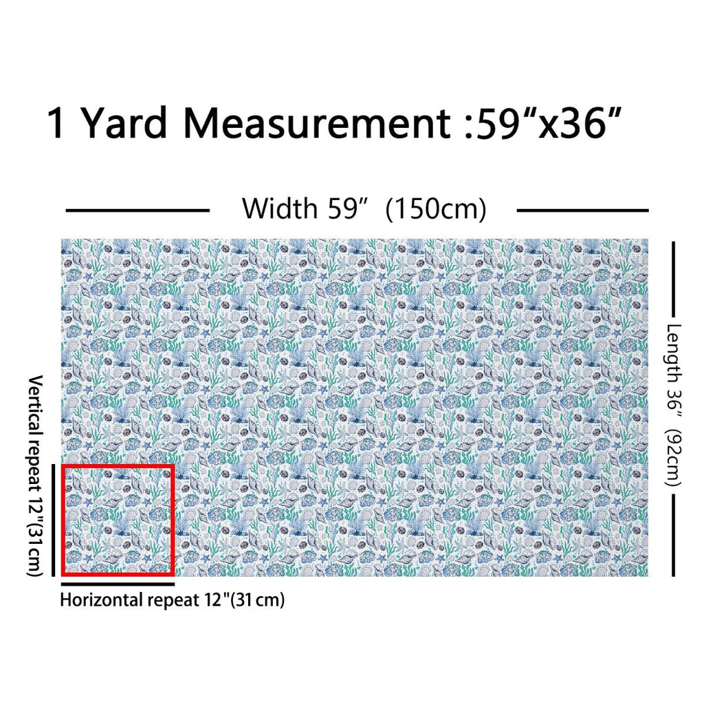 Starfish Blue Ocean Fabric By The Yard 1 Yard