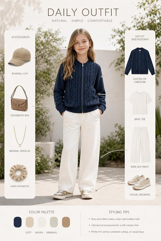 Girls Zipper Knit Sweater Cardigan School Uniform Jacket
