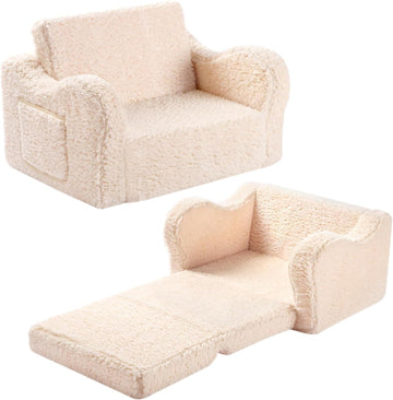 Kids Sofa Chair, in-1 Foldable Couch, Sherpa, Cream