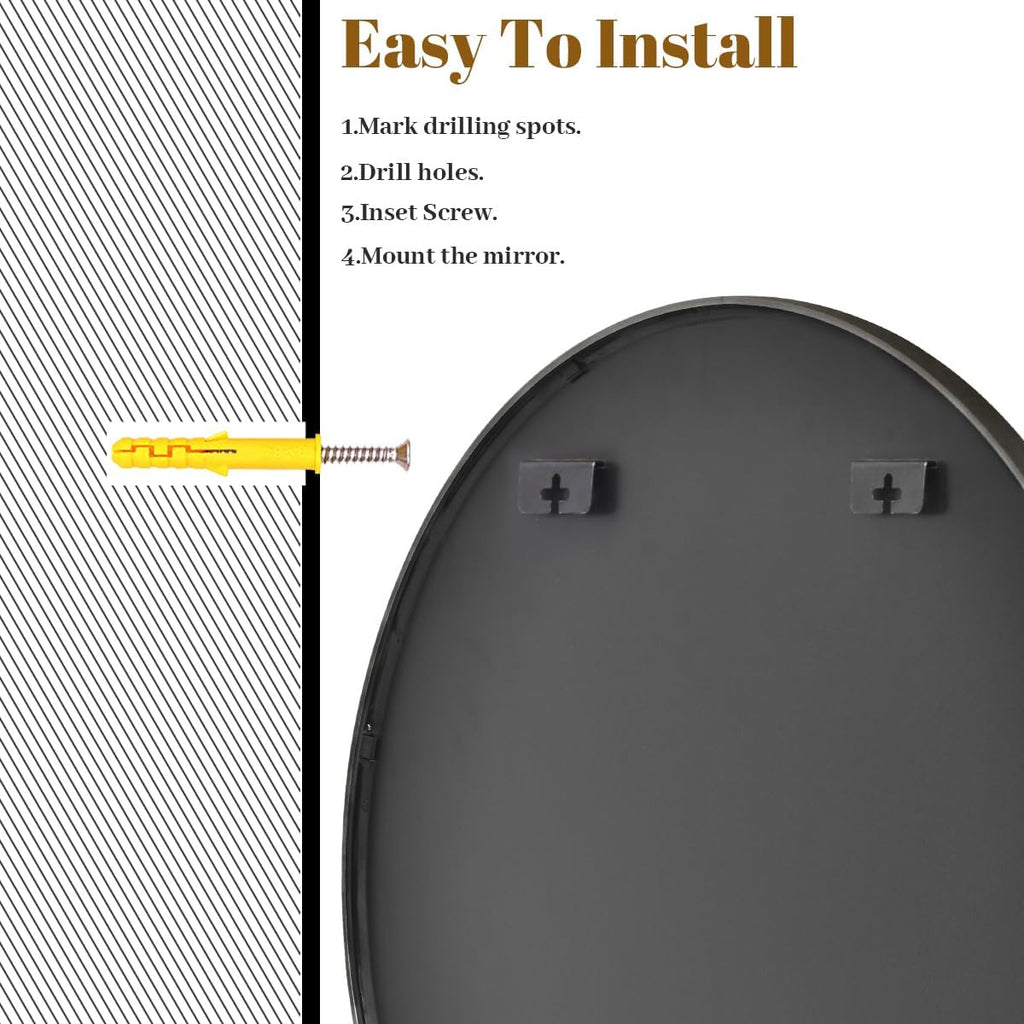 Large Black Round Bathroom Mirror 48" with Thin Metal Frame