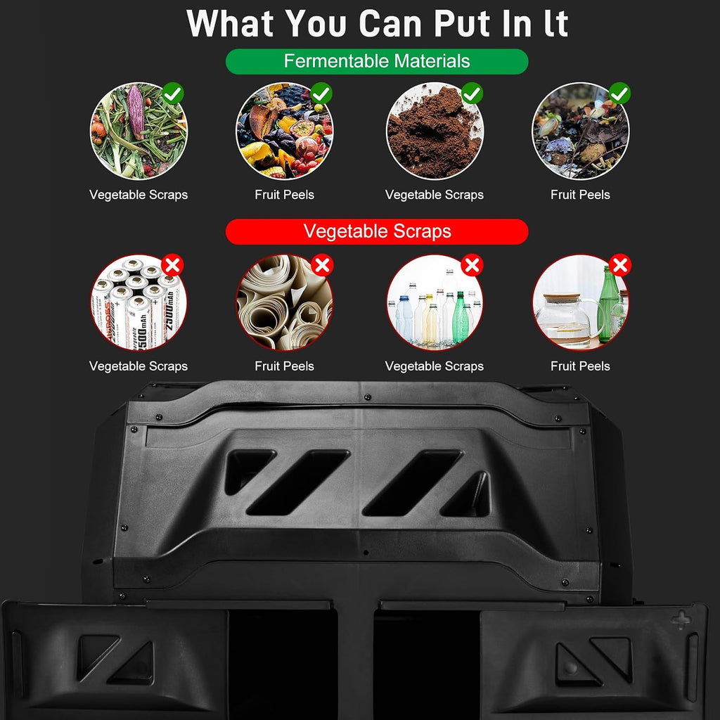 42 Gallon Outdoor Compost Tumbler Dual Chamber, Rotating Batch Compost Bin with 360° Tumbling Design, Heavy Duty