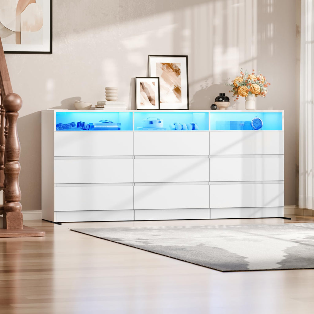 9 Drawer Dresser with Power Outlet and LED Light
