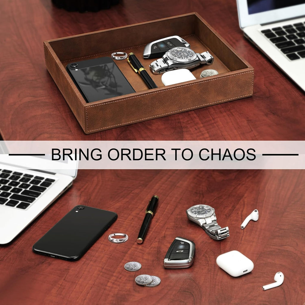 Valet Tray Desk Organizer PU Leather Catchall