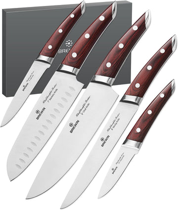 Japanese Chef Knife Set 5 PCS with Elegant Red Pakkawood Handle Ergonomic Design,Professional Ultra Sharp Kitchen