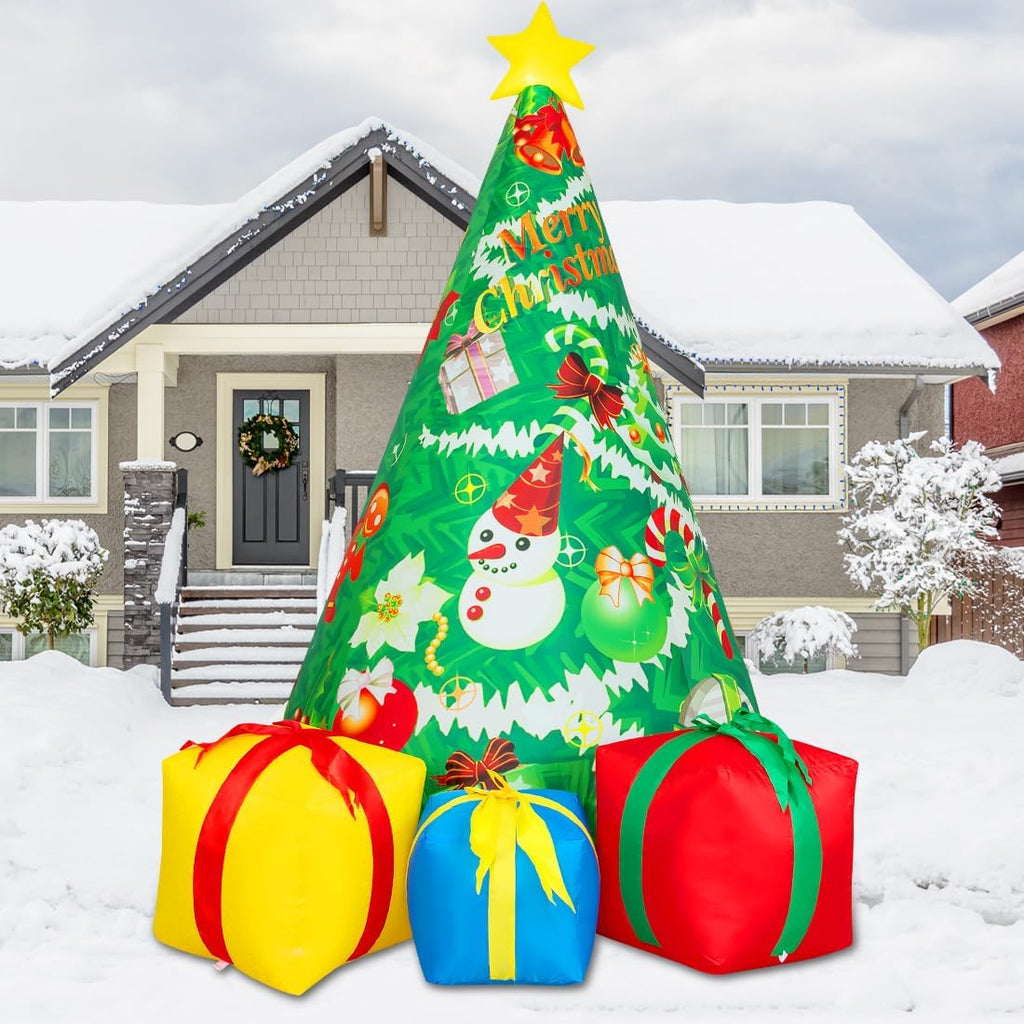 7 FT Christmas Decorations Inflatables Tree Outdoor Blow Up Yard Gift Box with Built-in LEDs for Indoor Party Garden